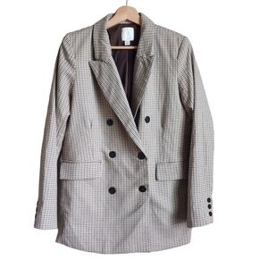 Joie Double Breasted Blazer Houndstooth Button-Up Pockets Lined Jacket